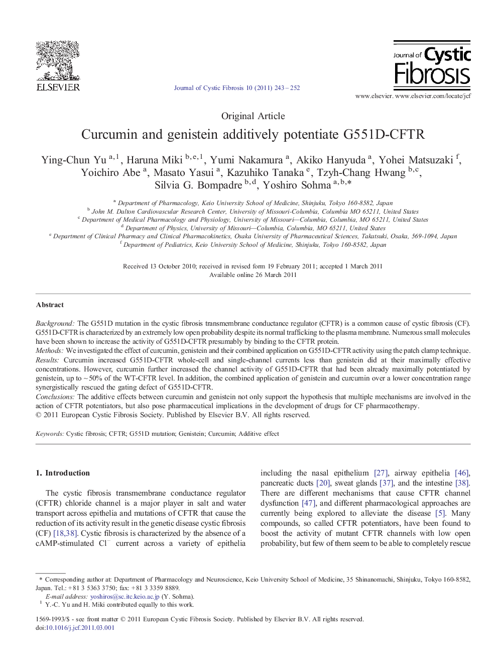 Curcumin and genistein additively potentiate G551D-CFTR