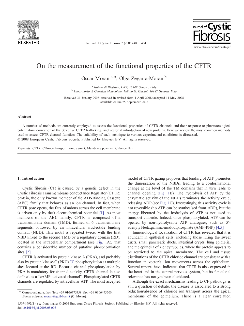 On the measurement of the functional properties of the CFTR