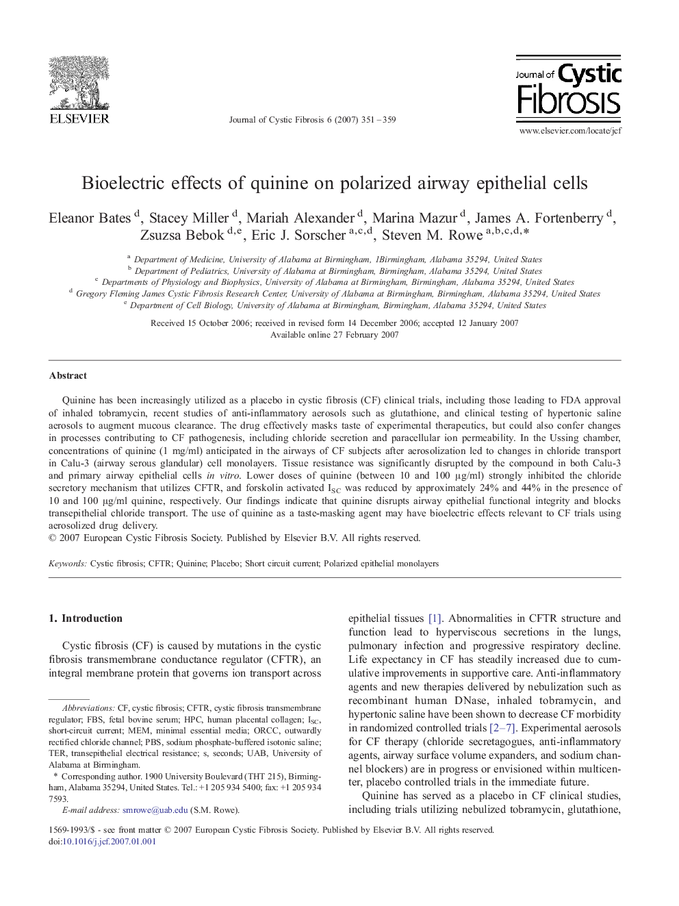 Bioelectric effects of quinine on polarized airway epithelial cells