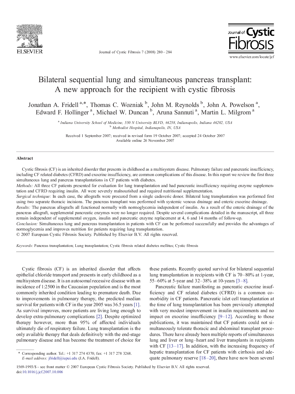 Bilateral sequential lung and simultaneous pancreas transplant: A new approach for the recipient with cystic fibrosis