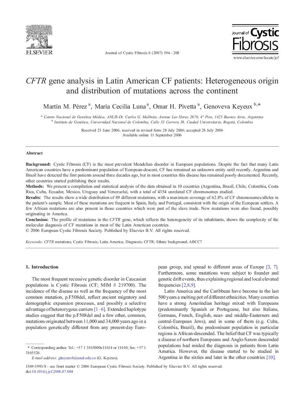 CFTR gene analysis in Latin American CF patients: Heterogeneous origin and distribution of mutations across the continent