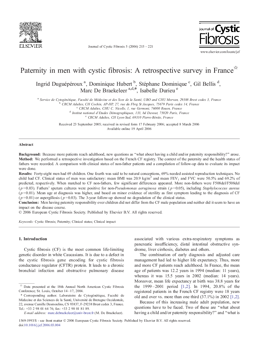 Paternity in men with cystic fibrosis: a retrospective survey in France