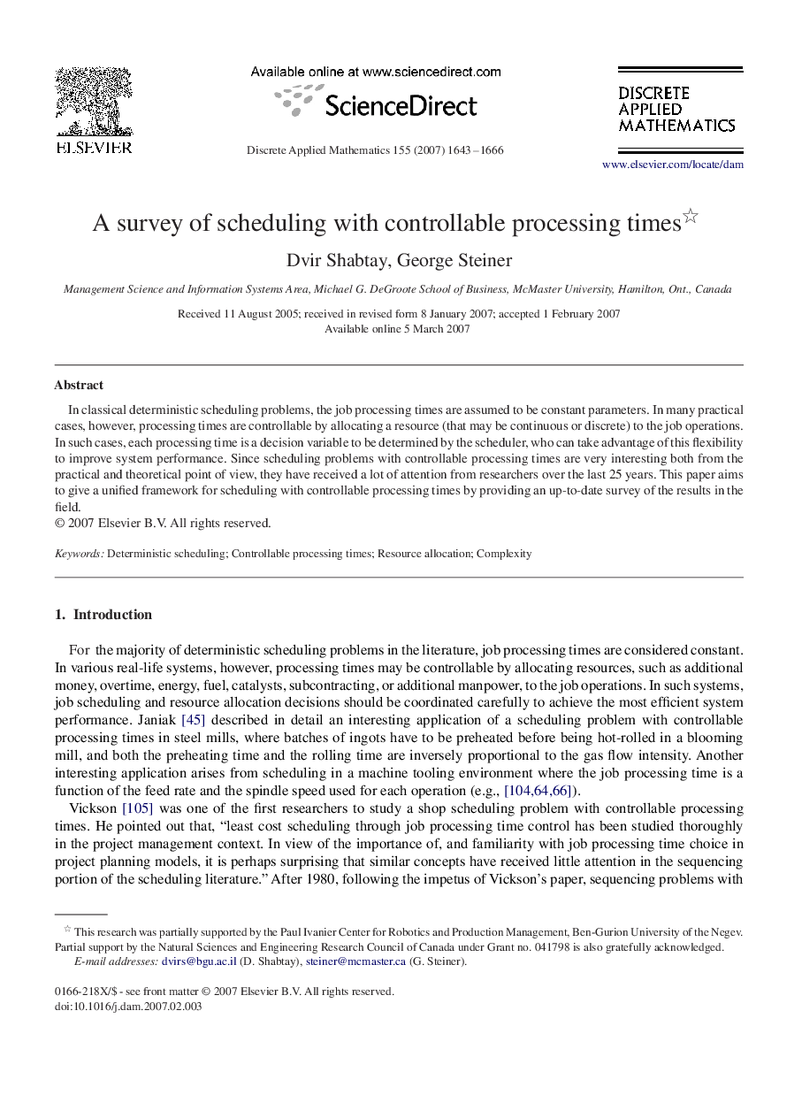 A survey of scheduling with controllable processing times 