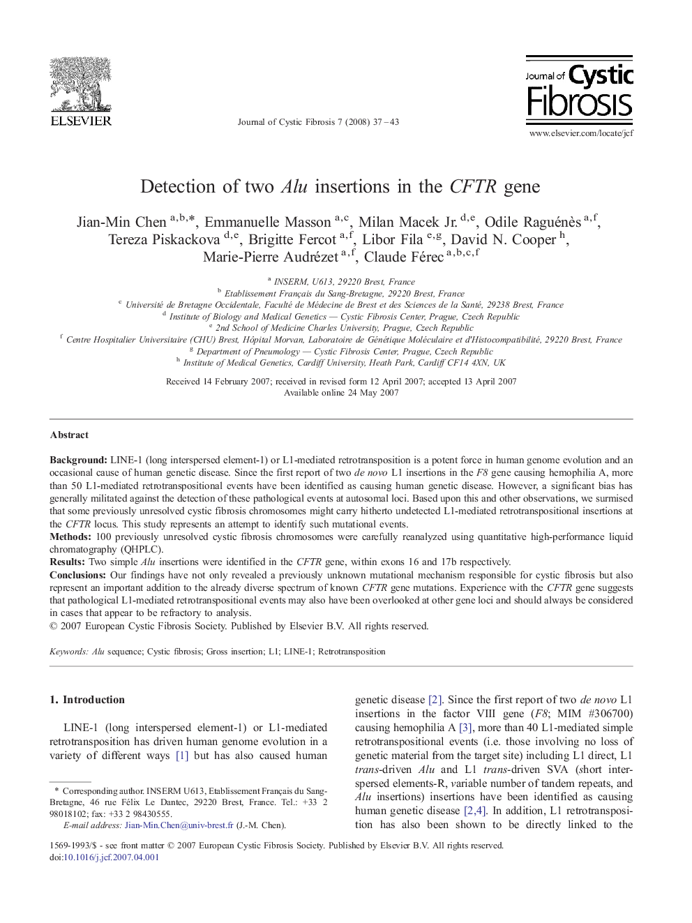 Detection of two Alu insertions in the CFTR gene