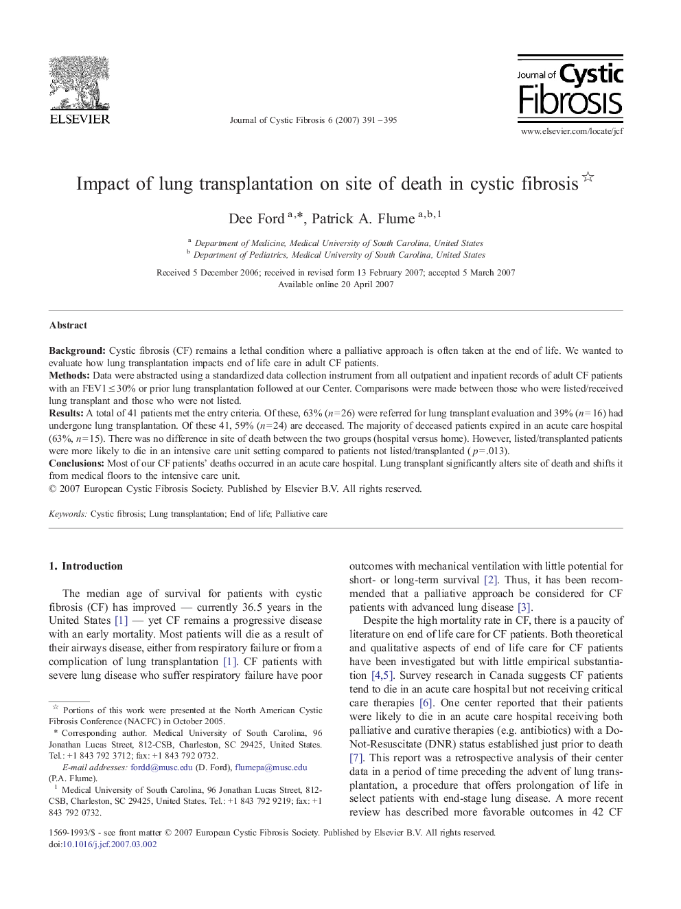 Impact of lung transplantation on site of death in cystic fibrosis 