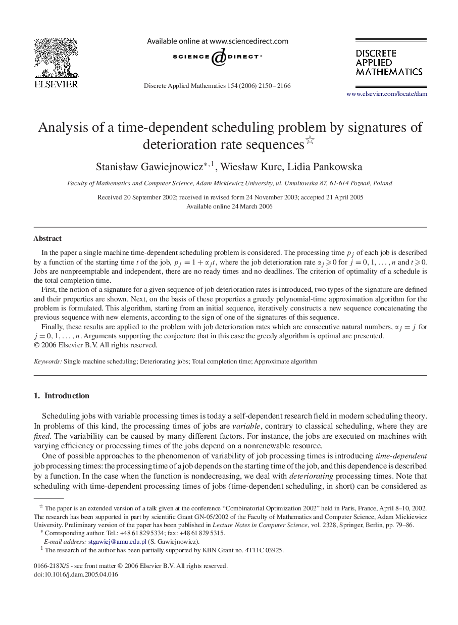 Analysis of a time-dependent scheduling problem by signatures of deterioration rate sequences 