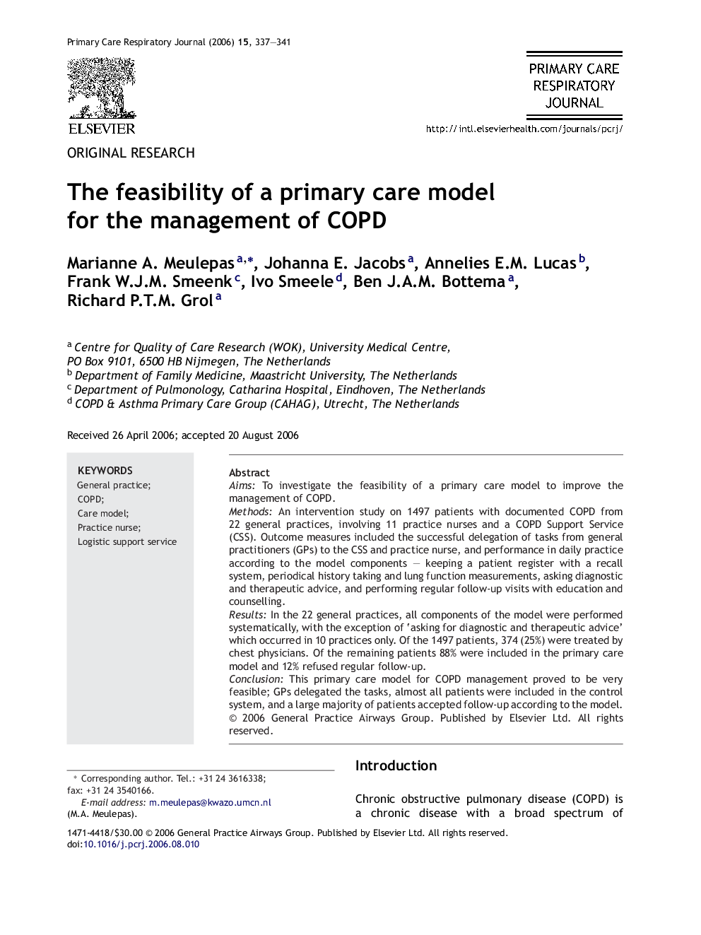 The feasibility of a primary care model for the management of COPD