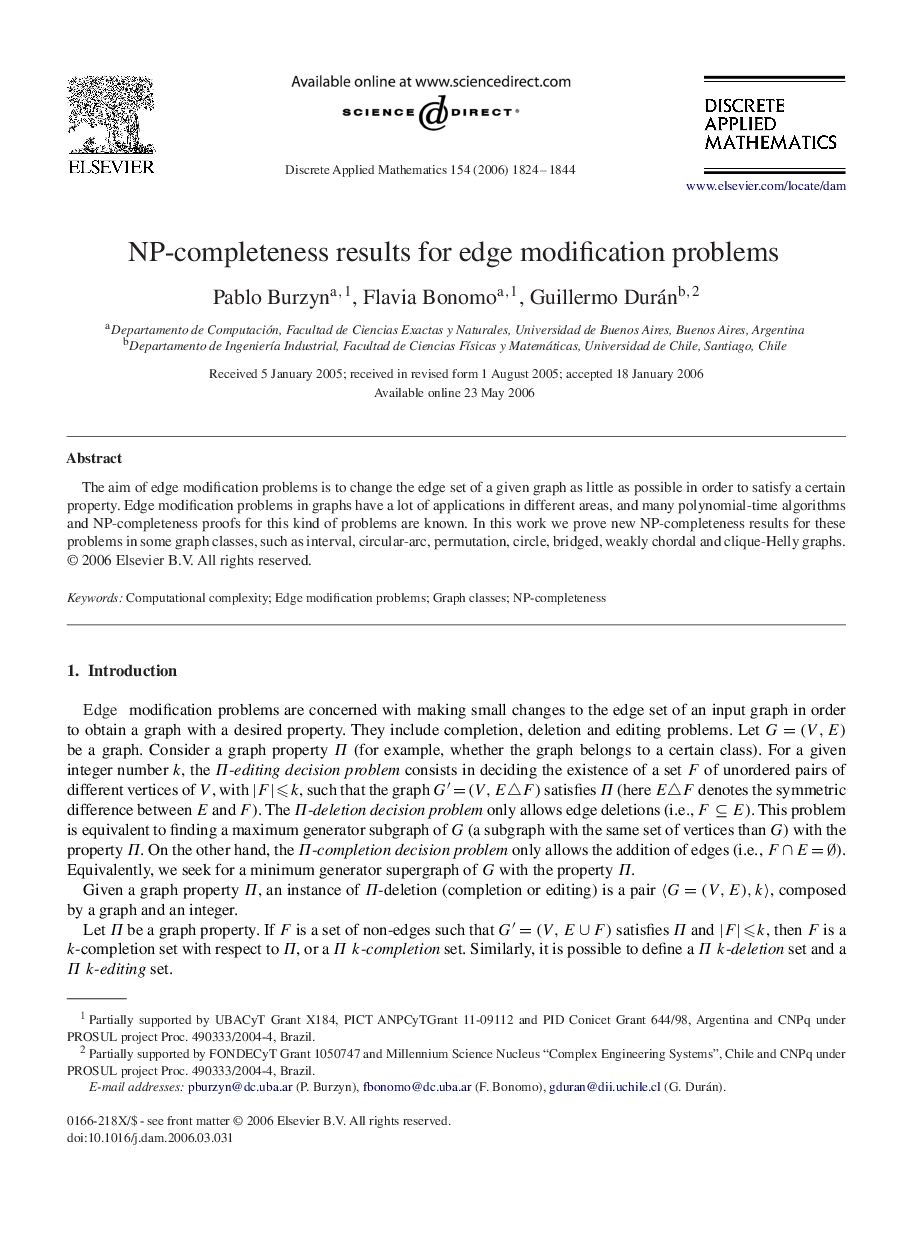 NP-completeness results for edge modification problems