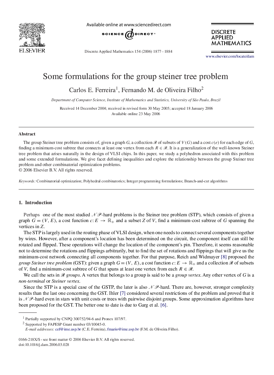 Some formulations for the group steiner tree problem