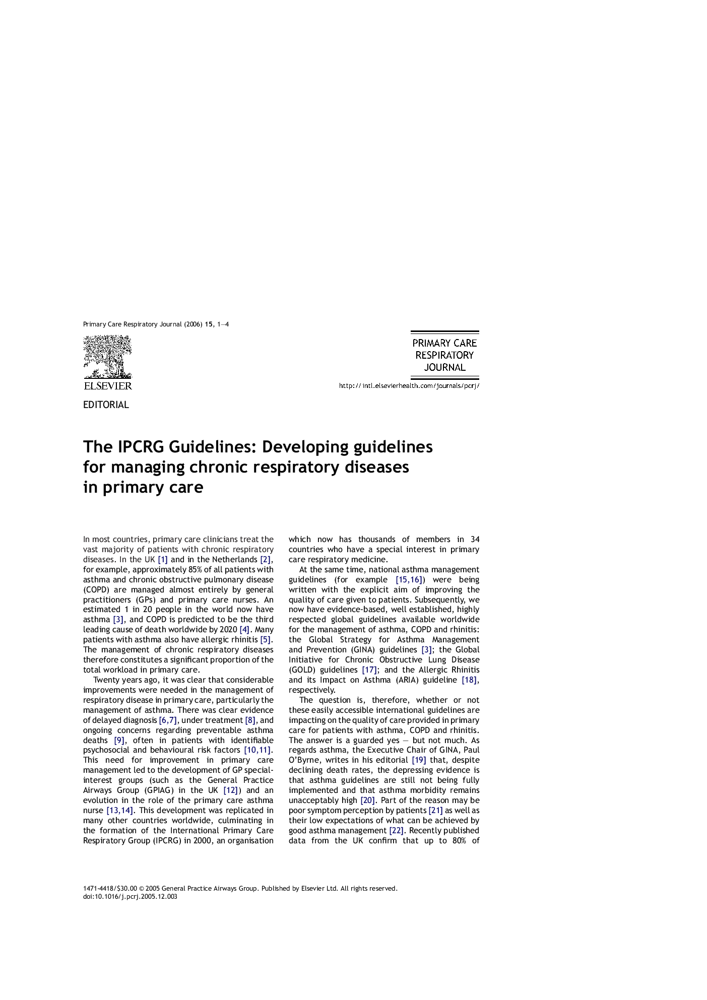 The IPCRG Guidelines: Developing guidelines for managing chronic respiratory diseases in primary care