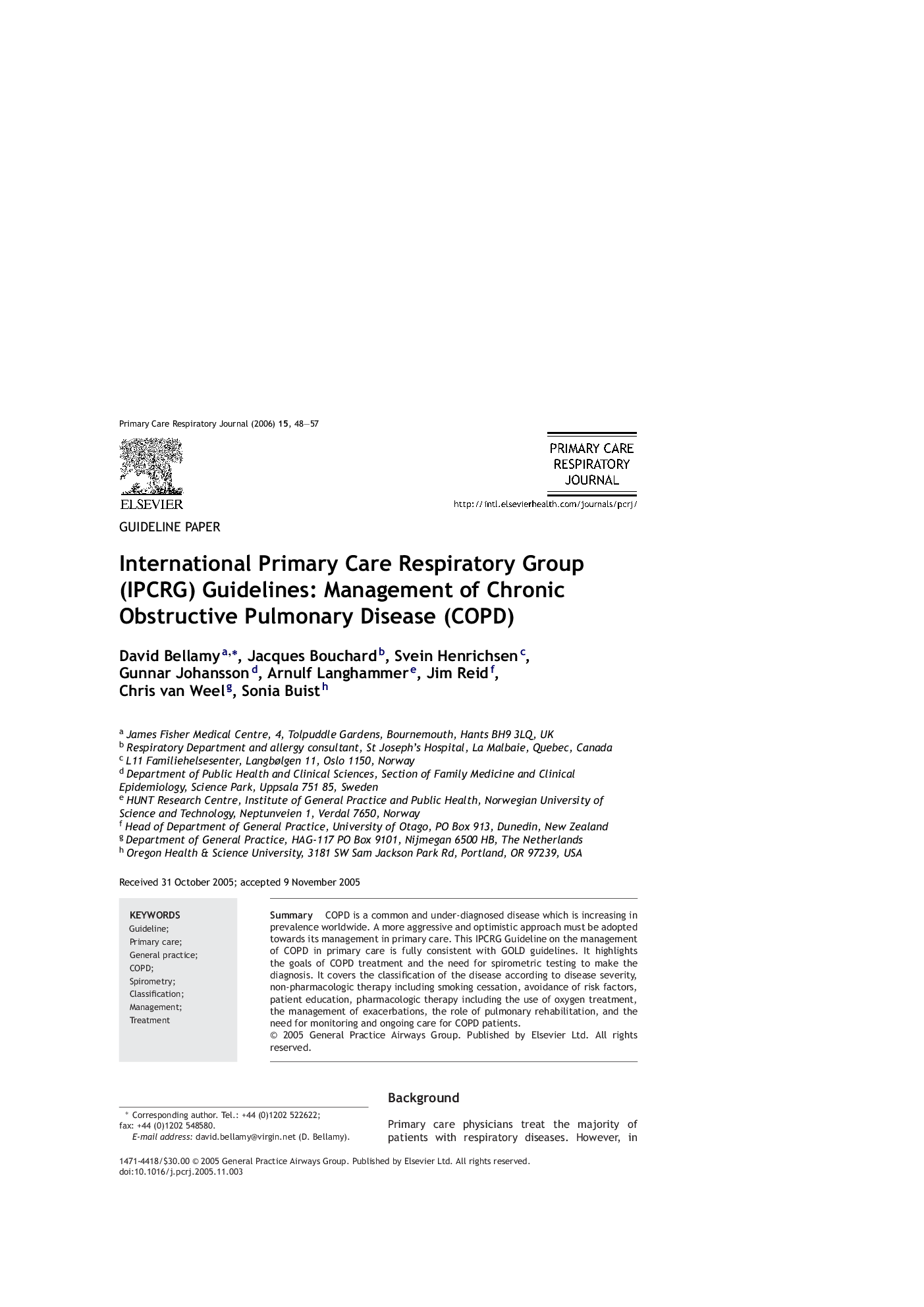 International Primary Care Respiratory Group (IPCRG) Guidelines: Management of Chronic Obstructive Pulmonary Disease (COPD)