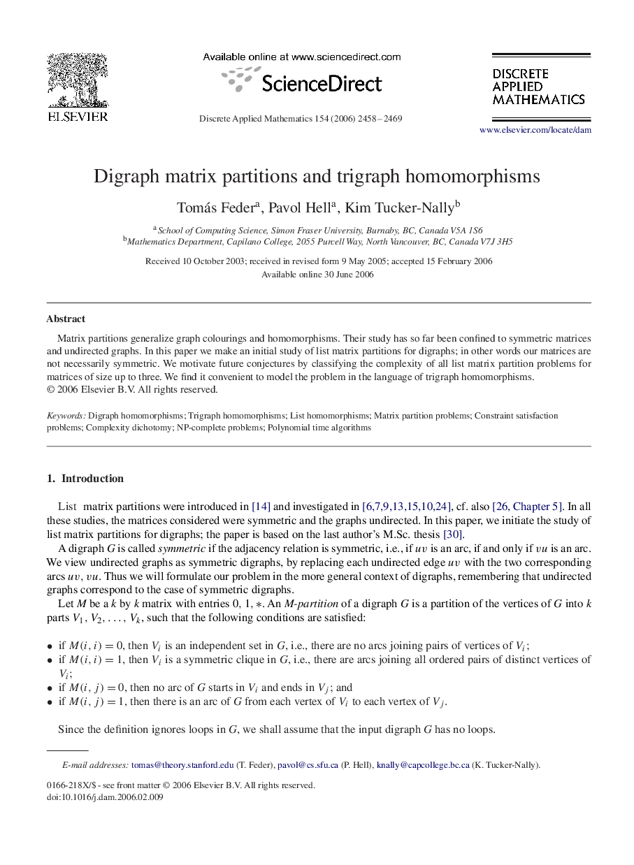 Digraph matrix partitions and trigraph homomorphisms