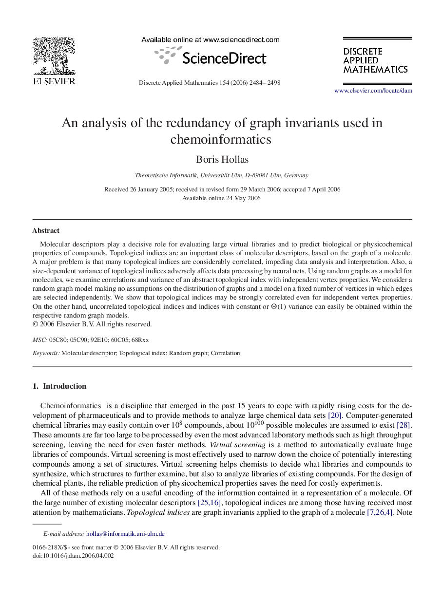 An analysis of the redundancy of graph invariants used in chemoinformatics