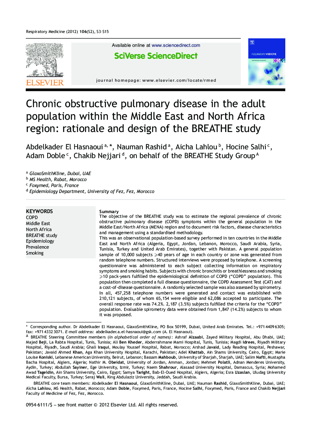 Chronic obstructive pulmonary disease in the adult population within the Middle East and North Africa region: rationale and design of the BREATHE study 