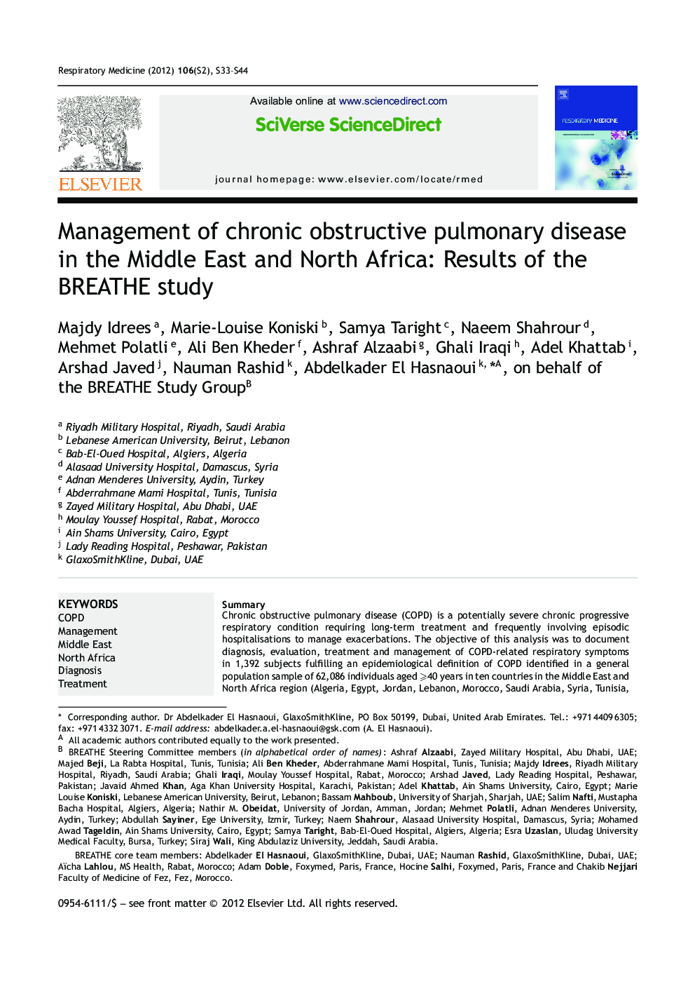 Management of chronic obstructive pulmonary disease in the Middle East and North Africa: Results of the BREATHE study 