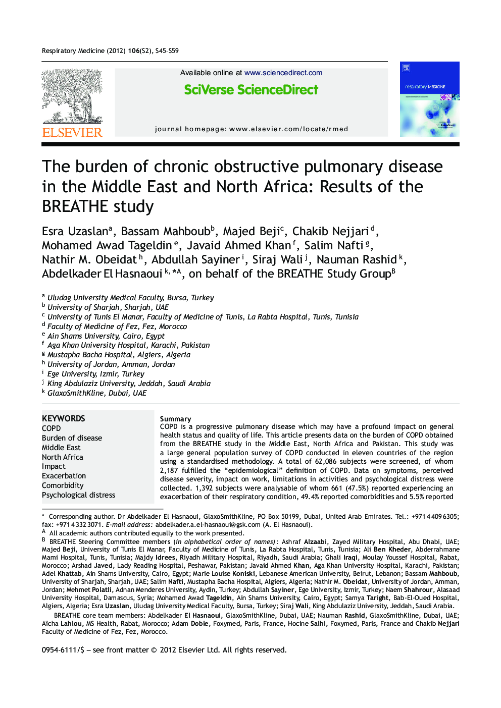 The burden of chronic obstructive pulmonary disease in the Middle East and North Africa: Results of the BREATHE study 