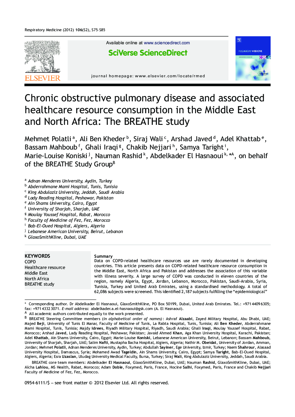 Chronic obstructive pulmonary disease and associated healthcare resource consumption in the Middle East and North Africa: The BREATHE study 