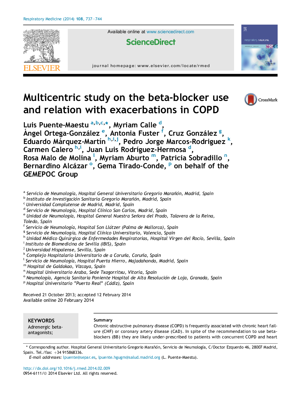 Multicentric study on the beta-blocker use and relation with exacerbations in COPD