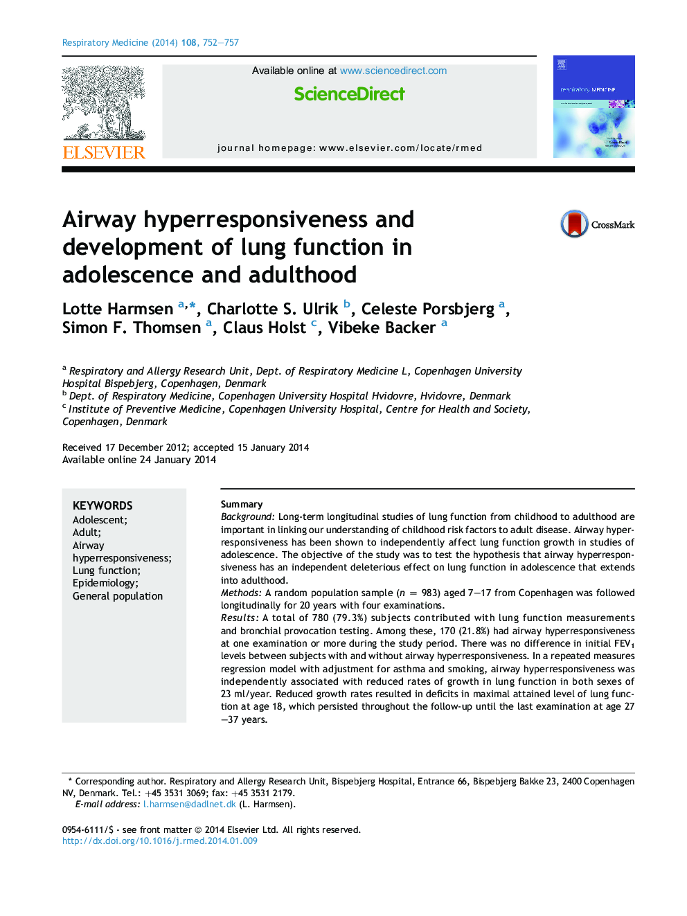 Airway hyperresponsiveness and development of lung function in adolescence and adulthood