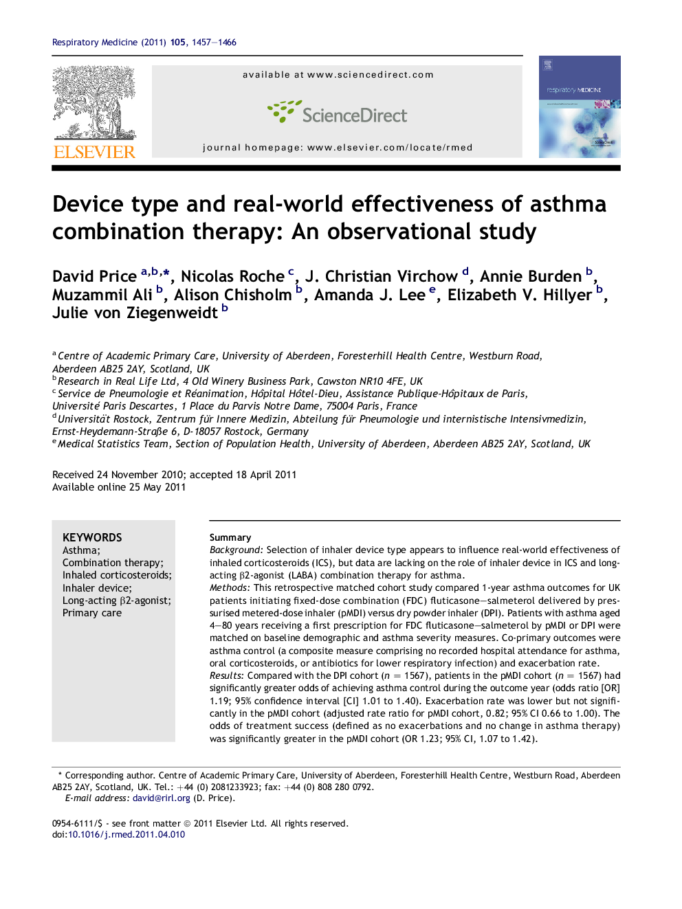 Device type and real-world effectiveness of asthma combination therapy: An observational study