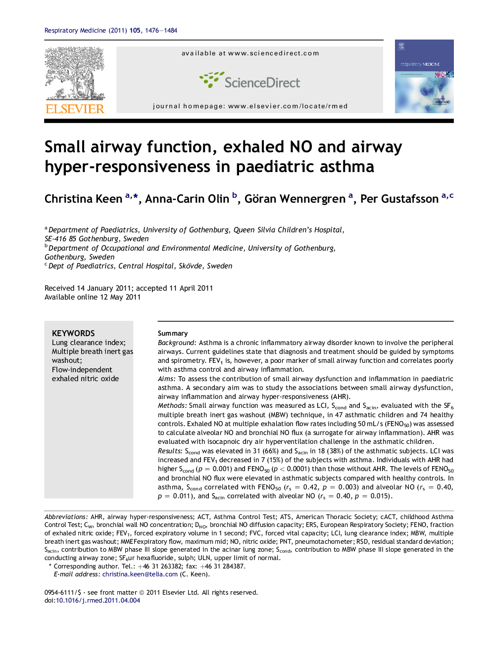 Small airway function, exhaled NO and airway hyper-responsiveness in paediatric asthma