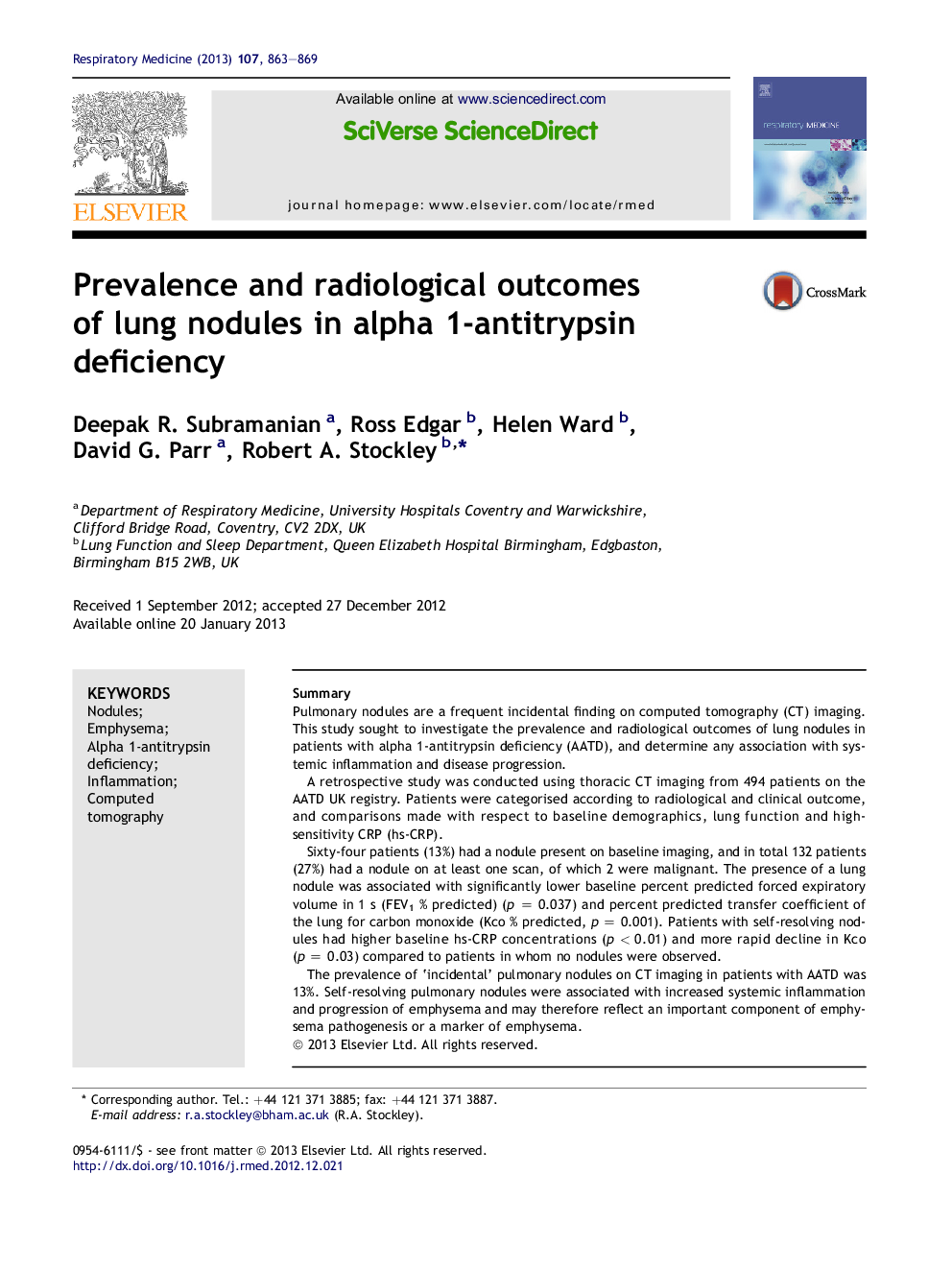 Prevalence and radiological outcomes of lung nodules in alpha 1-antitrypsin deficiency