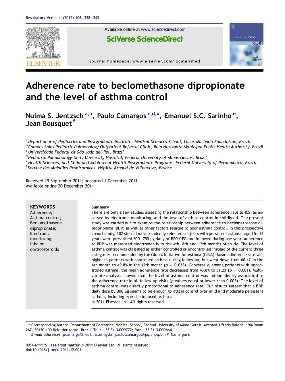 Adherence rate to beclomethasone dipropionate and the level of asthma control