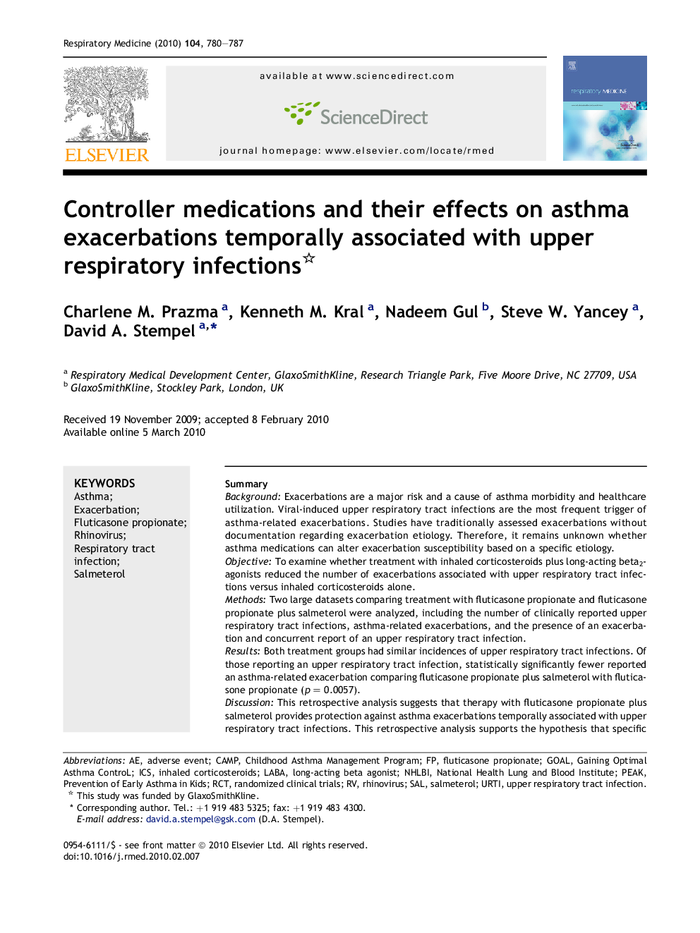 Controller medications and their effects on asthma exacerbations temporally associated with upper respiratory infections 