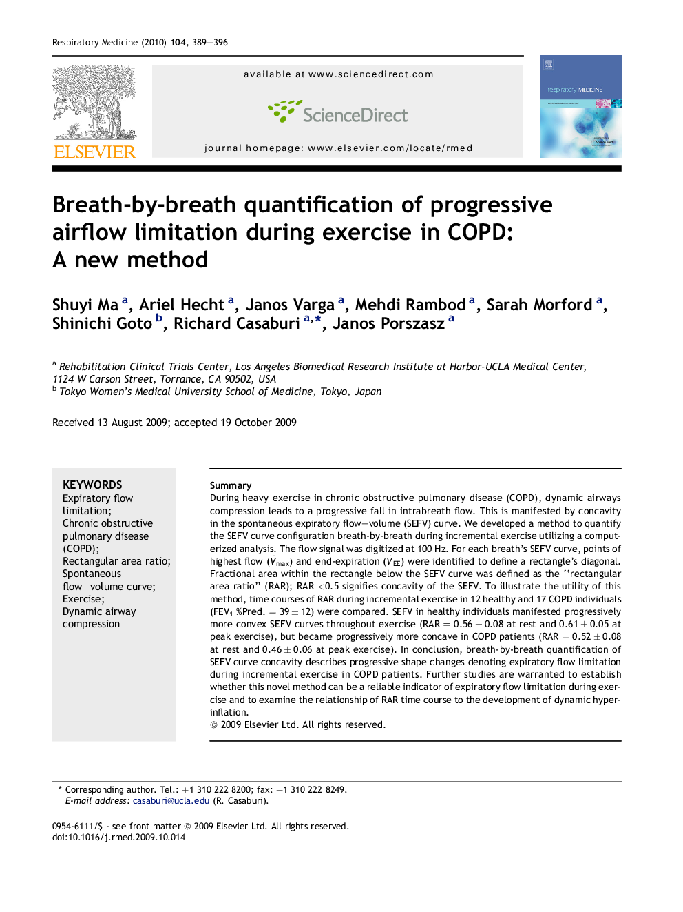 Breath-by-breath quantification of progressive airflow limitation during exercise in COPD: A new method