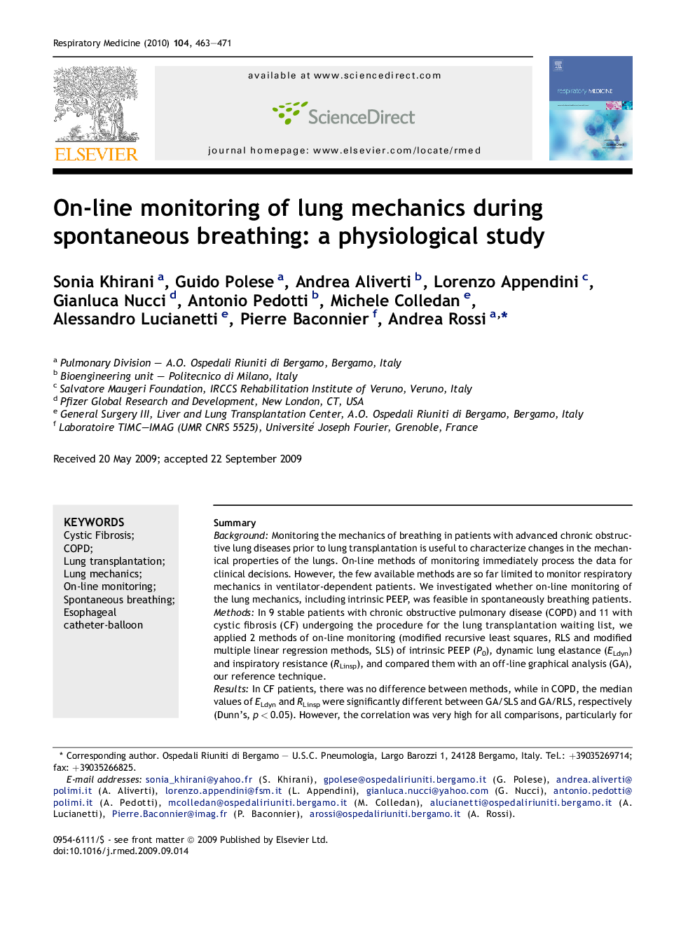 On-line monitoring of lung mechanics during spontaneous breathing: a physiological study