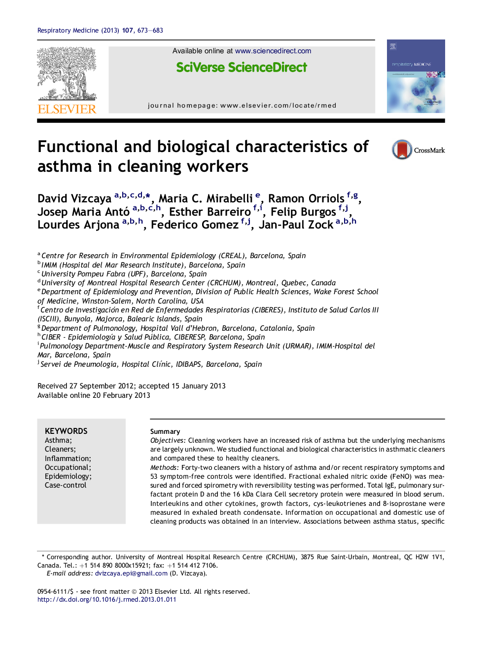 Functional and biological characteristics of asthma in cleaning workers