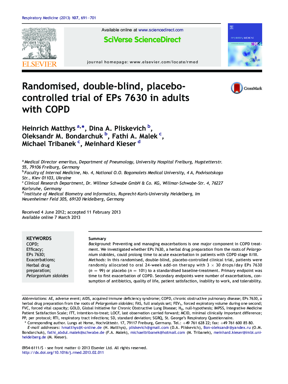 Randomised, double-blind, placebo-controlled trial of EPs 7630 in adults with COPD