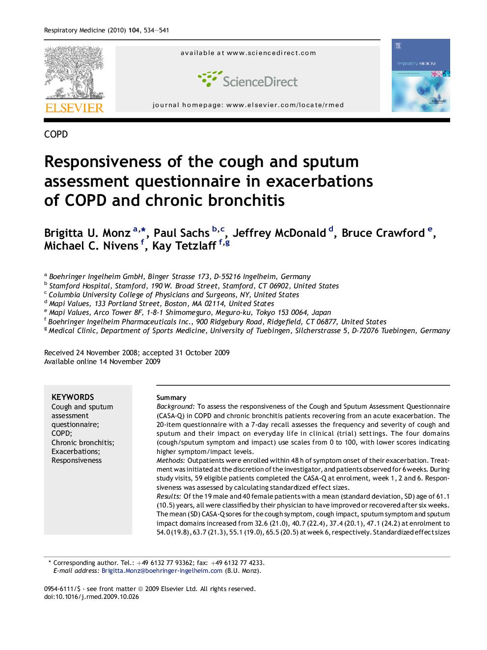 Responsiveness of the cough and sputum assessment questionnaire in exacerbations of COPD and chronic bronchitis