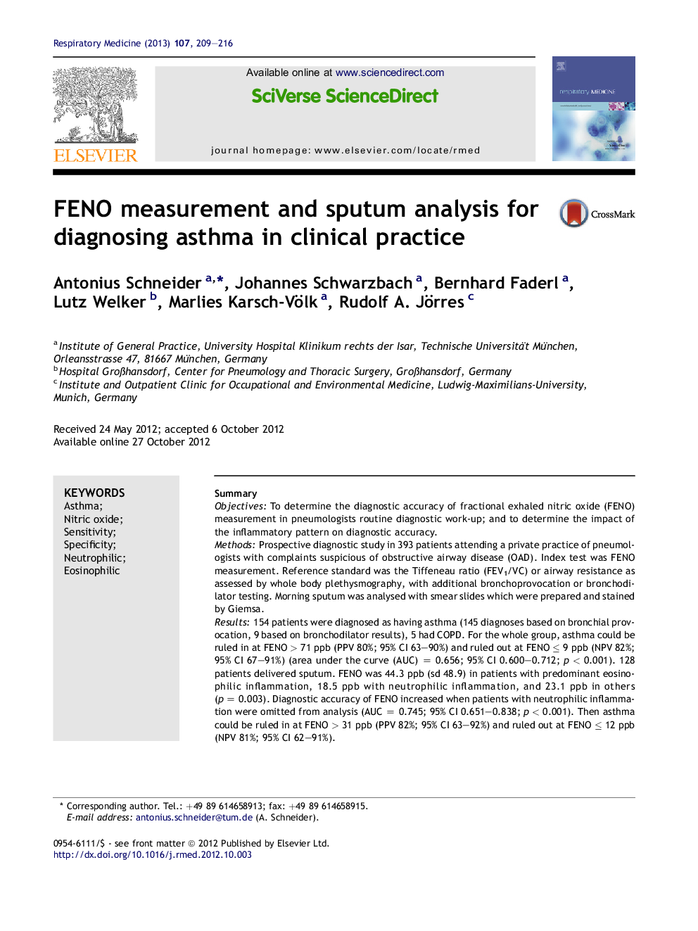 FENO measurement and sputum analysis for diagnosing asthma in clinical practice