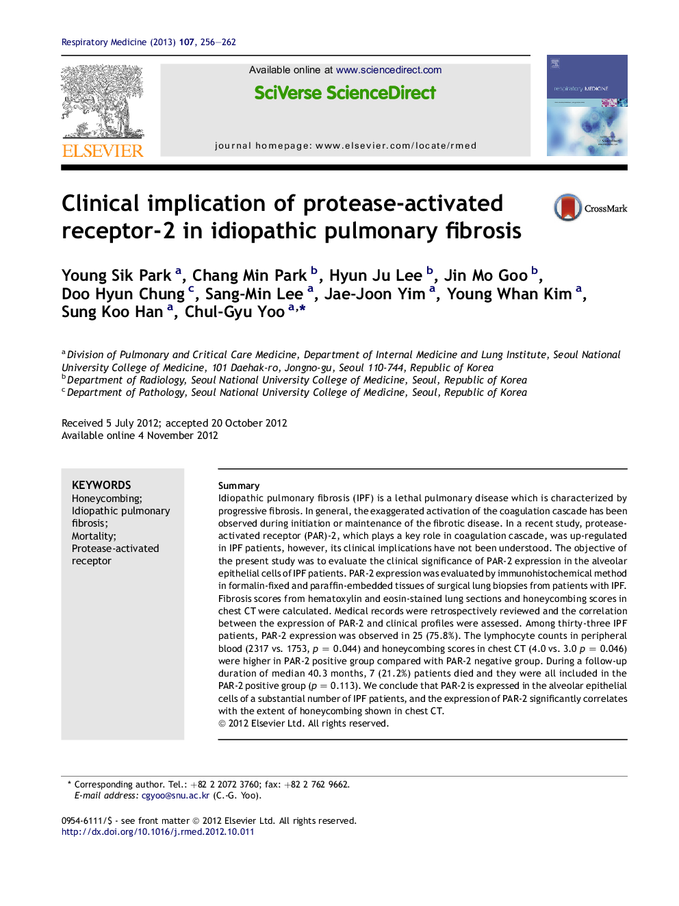 Clinical implication of protease-activated receptor-2 in idiopathic pulmonary fibrosis