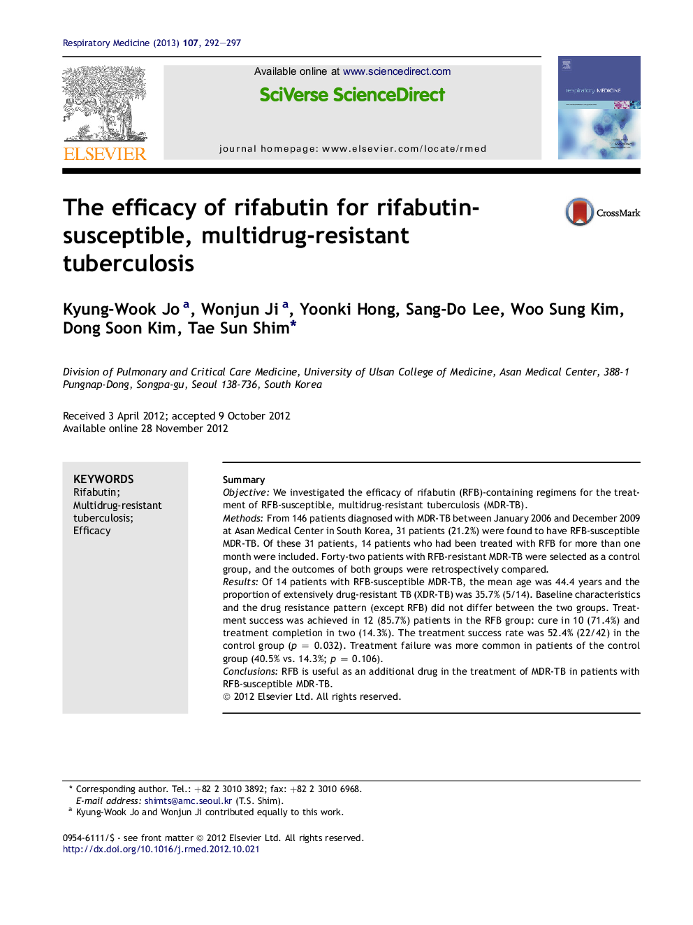 The efficacy of rifabutin for rifabutin-susceptible, multidrug-resistant tuberculosis