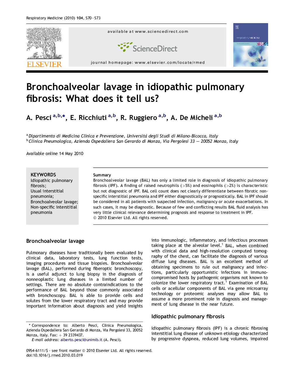 Bronchoalveolar lavage in idiopathic pulmonary fibrosis: What does it tell us?