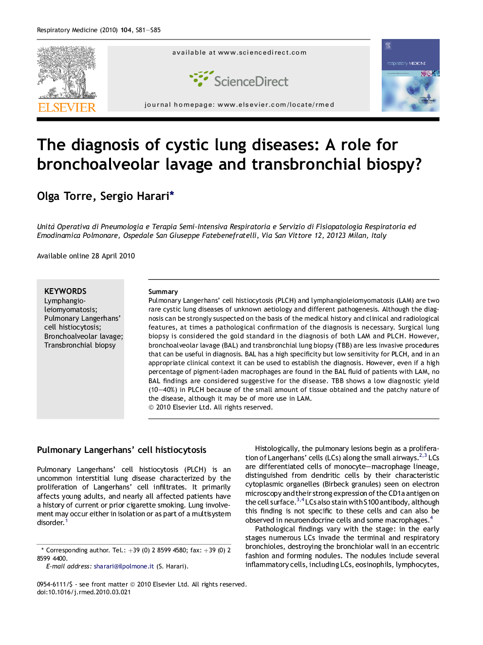 The diagnosis of cystic lung diseases: A role for bronchoalveolar lavage and transbronchial biospy?