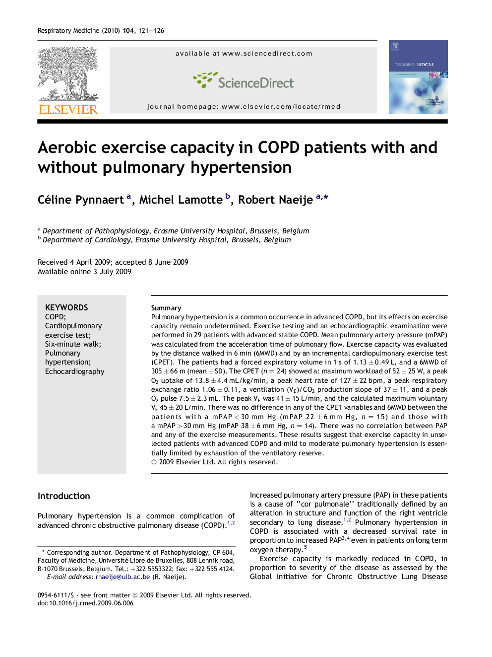 Aerobic exercise capacity in COPD patients with and without pulmonary hypertension