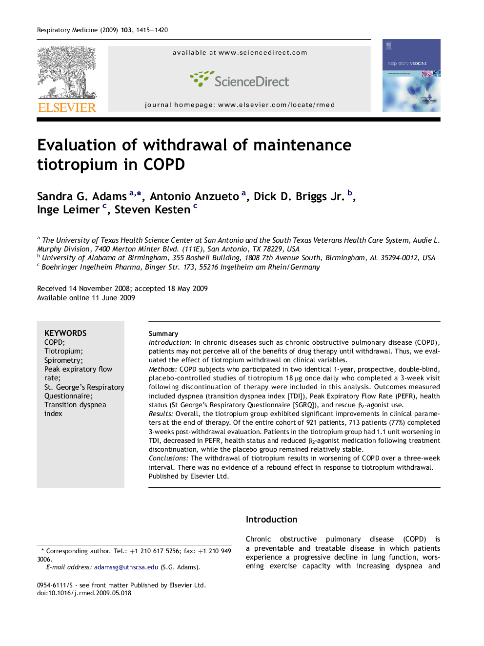 Evaluation of withdrawal of maintenance tiotropium in COPD