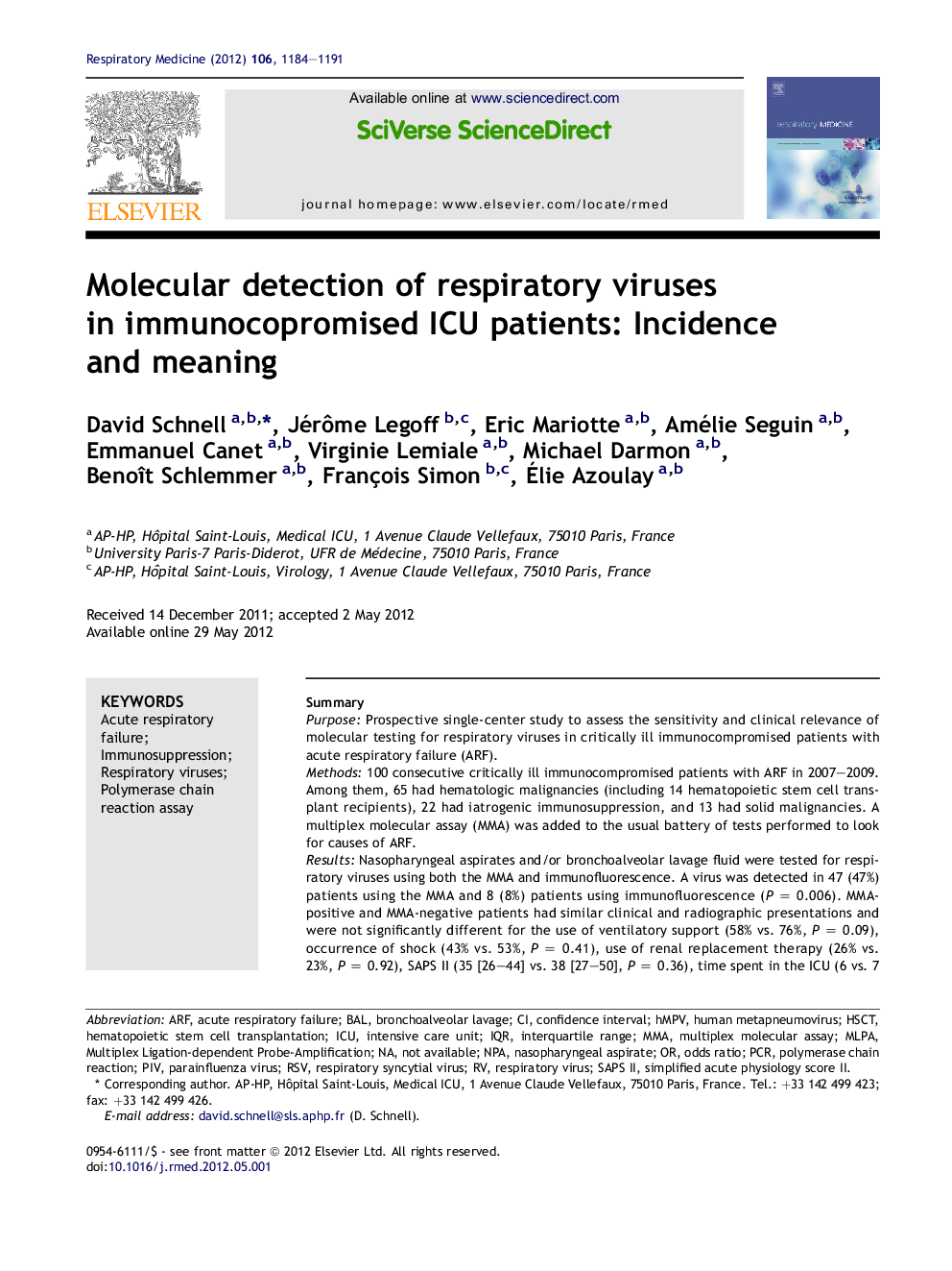 Molecular detection of respiratory viruses in immunocopromised ICU patients: Incidence and meaning