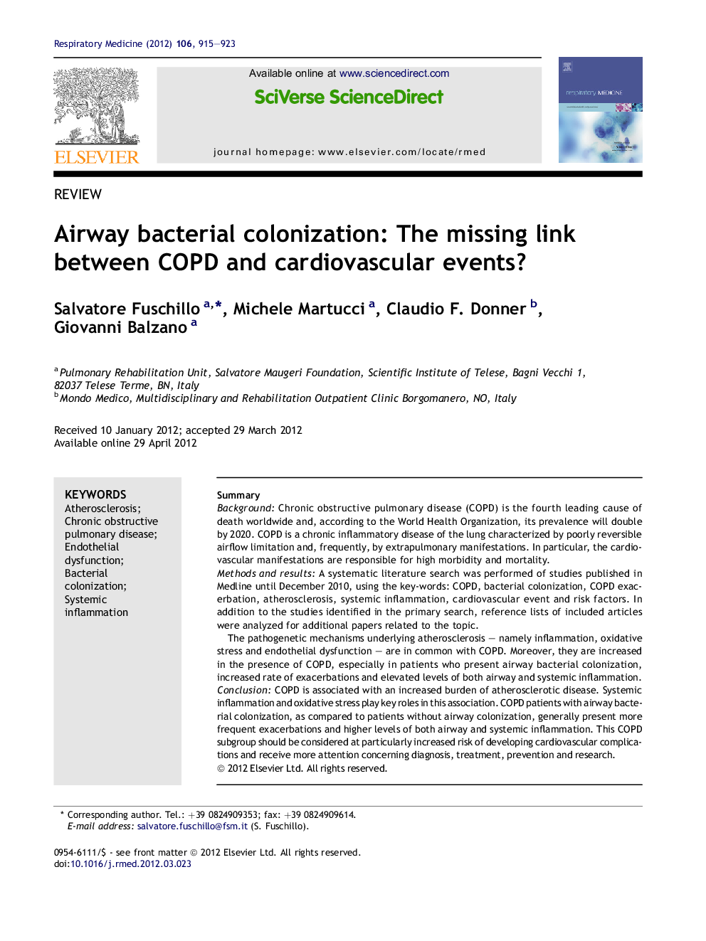 Airway bacterial colonization: The missing link between COPD and cardiovascular events?