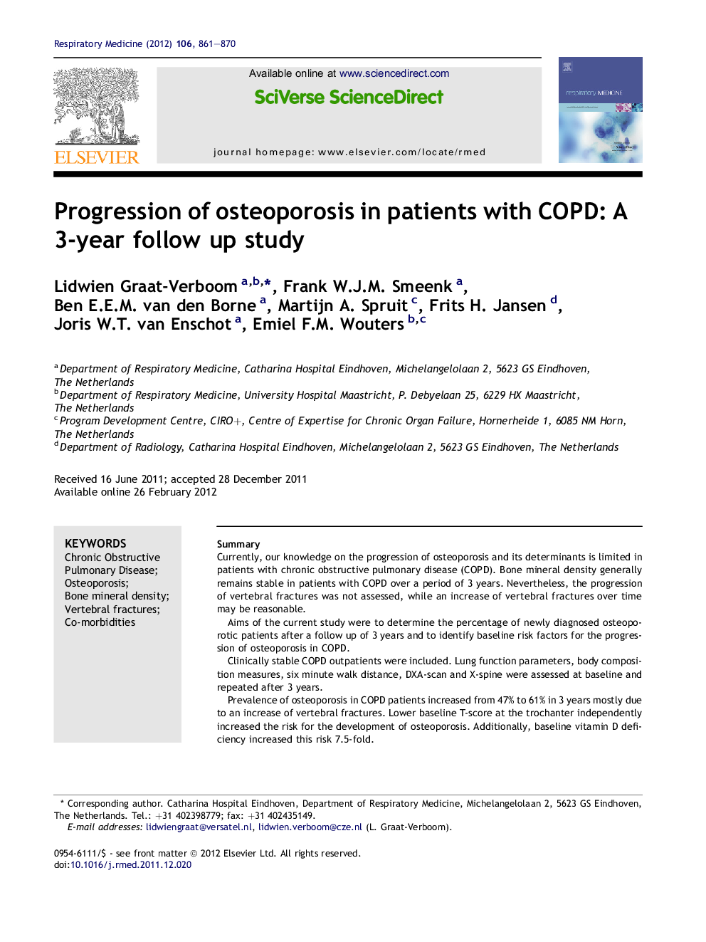 Progression of osteoporosis in patients with COPD: A 3-year follow up study