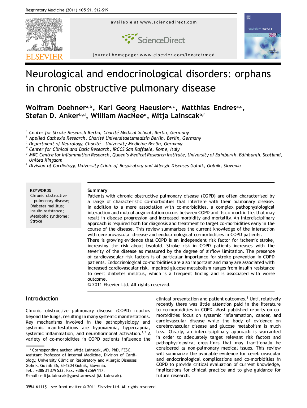 عکس صفحه اول مقاله: Neurological and endocrinological disorders: orphans in chronic obstructive pulmonary disease Neurological and endocrinological disorders: orphans in chronic obstructive pulmonary disease