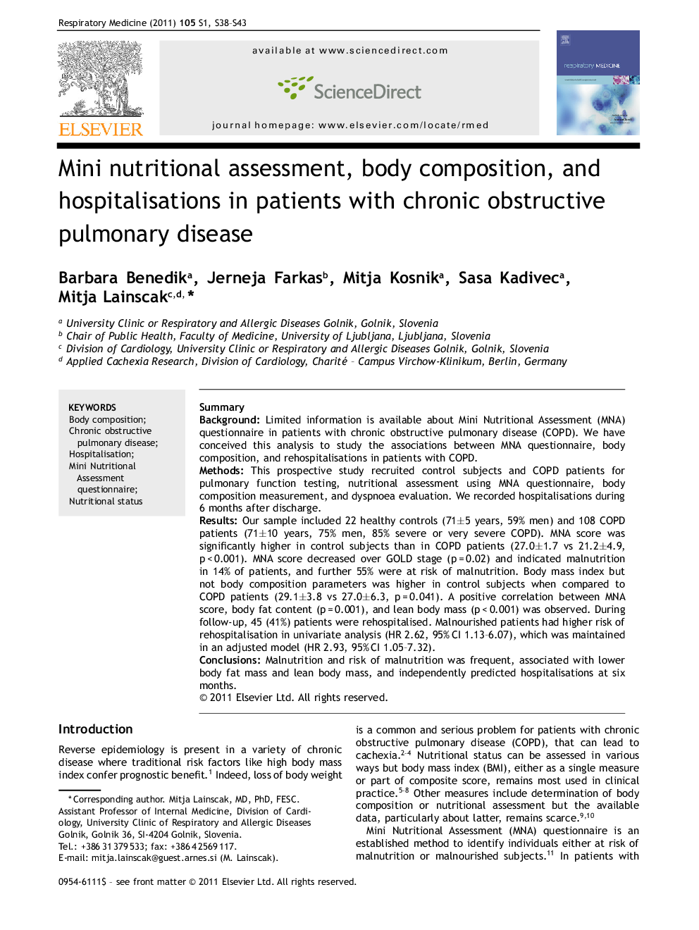 Mini nutritional assessment, body composition, and hospitalisations in patients with chronic obstructive pulmonary disease