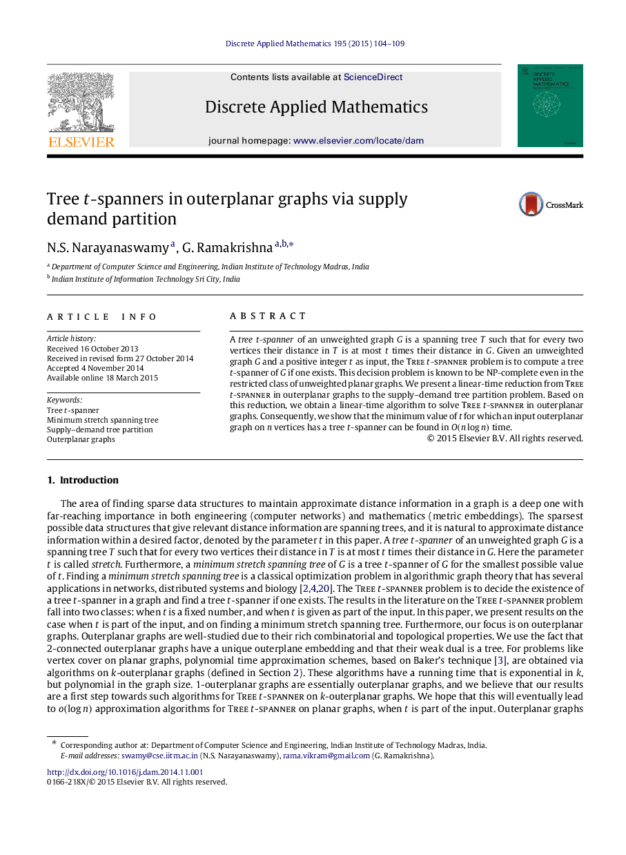 Tree tt-spanners in outerplanar graphs via supply demand partition