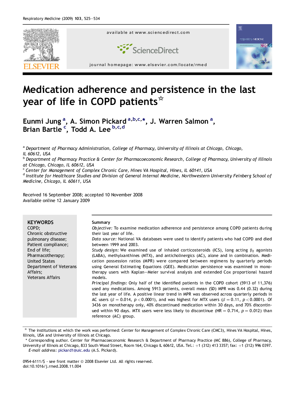 Medication adherence and persistence in the last year of life in COPD patients 