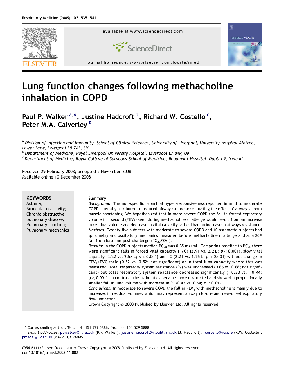 Lung function changes following methacholine inhalation in COPD