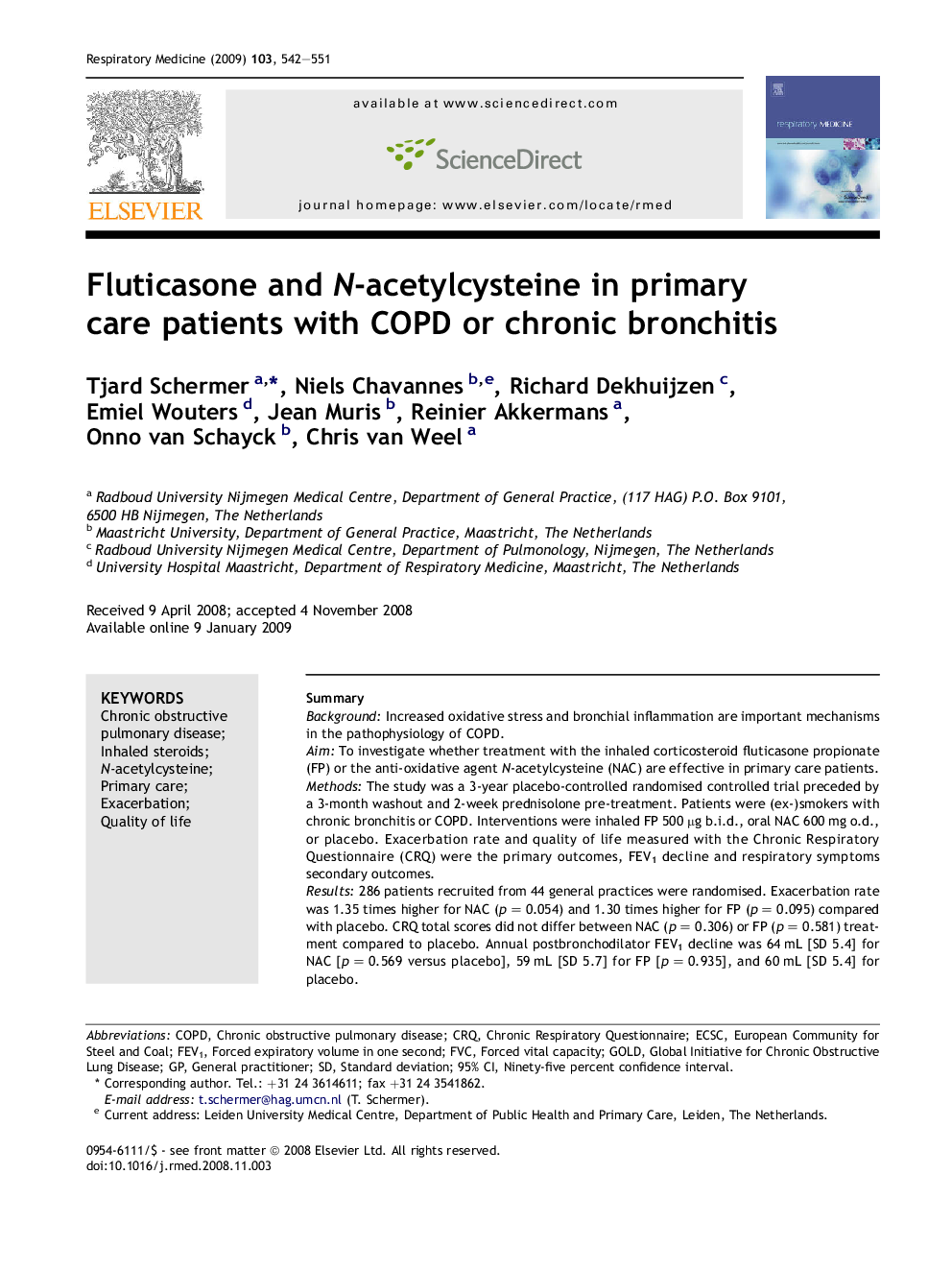 Fluticasone and N-acetylcysteine in primary care patients with COPD or chronic bronchitis