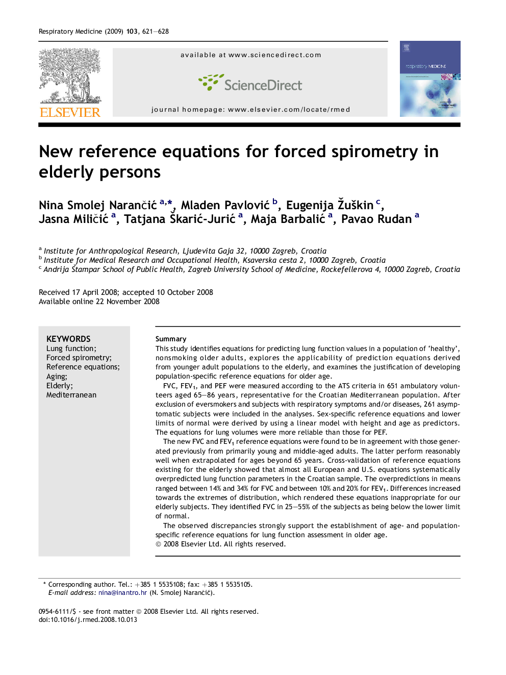 New reference equations for forced spirometry in elderly persons